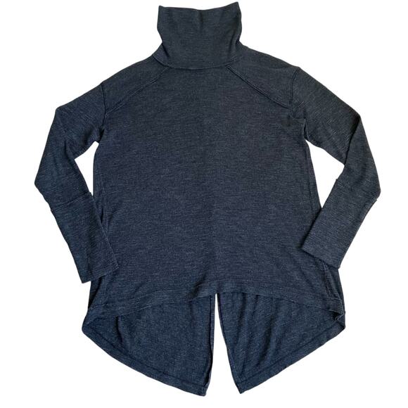 Free People We the Free Sz M Turtleneck Split Back Relaxed Top Charcoal Gray - Picture 9 of 16